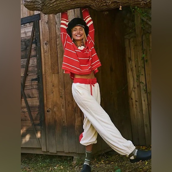 Free People Cream and Red Track Pants - Picture 3 of 6